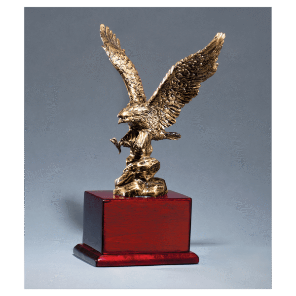 Antique Bronze Finished Eagle Resin Casting on Rosewood Piano Finish Base Black Laserable Brass Plate Not Included