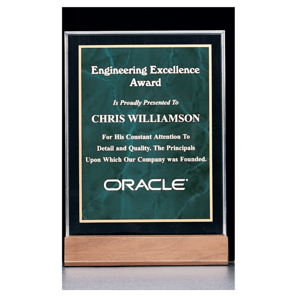 6" x 8 5/8" Emerald Marble Acrylic Award with American Walnut Base
