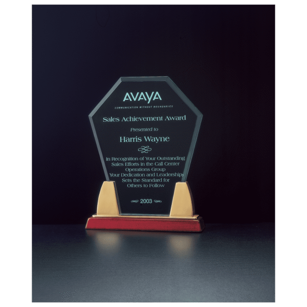 7 1/2" x 8 3/4" Diamond Series Jade Acrylic with Rosewood Piano Finish Base,Gold Metal Accents