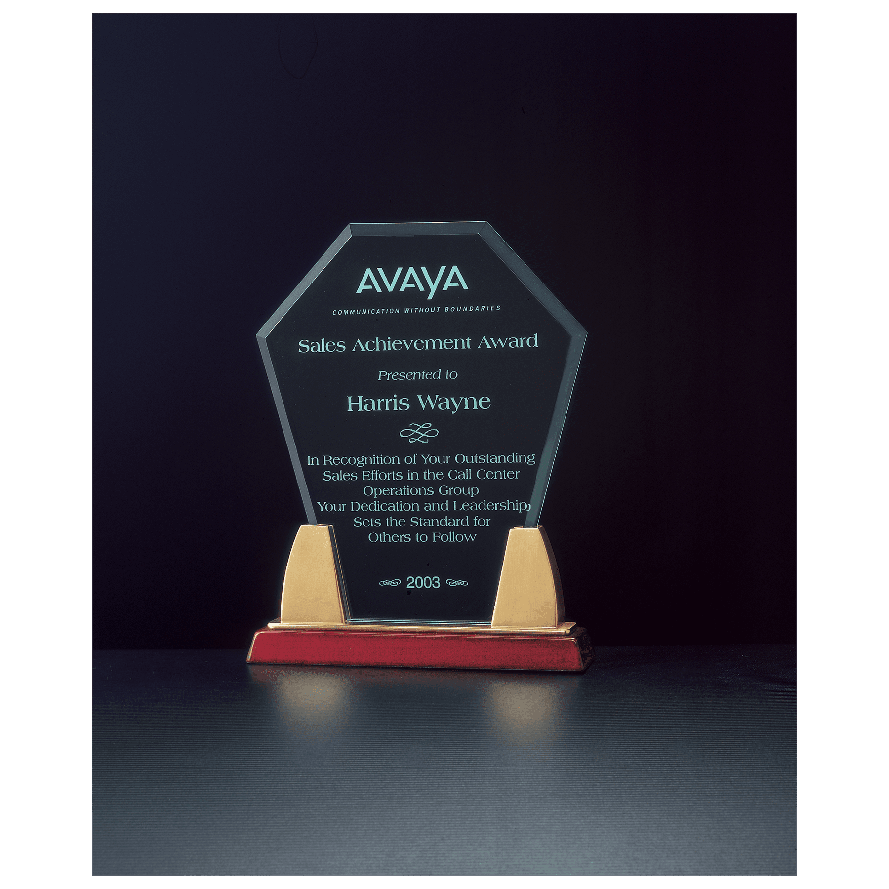 7 1/2" x 8 3/4" Diamond Series Jade Acrylic with Rosewood Piano Finish Base,Gold Metal Accents