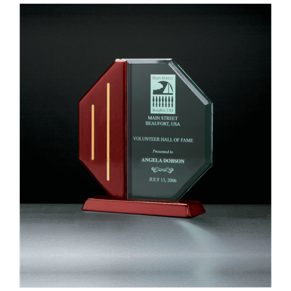 9 1/4" x 9 5/8" Octagon Series Acrylic Rosewood Piano Finish Base and Post with Gold Metal Accents