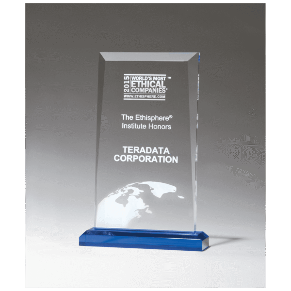 5" x 7 3/4" Apex Series Clear Acrylic Award with Blue Highlights and Blue Base
