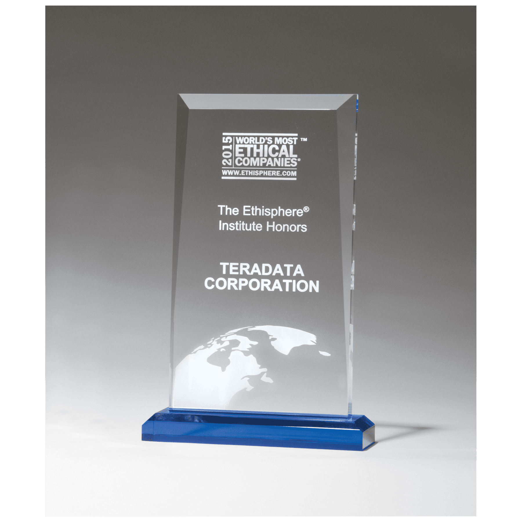 5" x 7 3/4" Apex Series Clear Acrylic Award with Blue Highlights and Blue Base