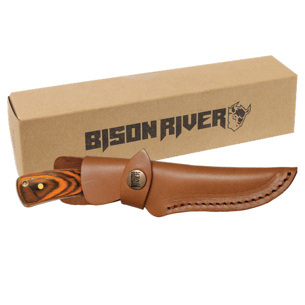 Bison River 7 3/4" Fixed Blade Wood Knife with Leather Sheath