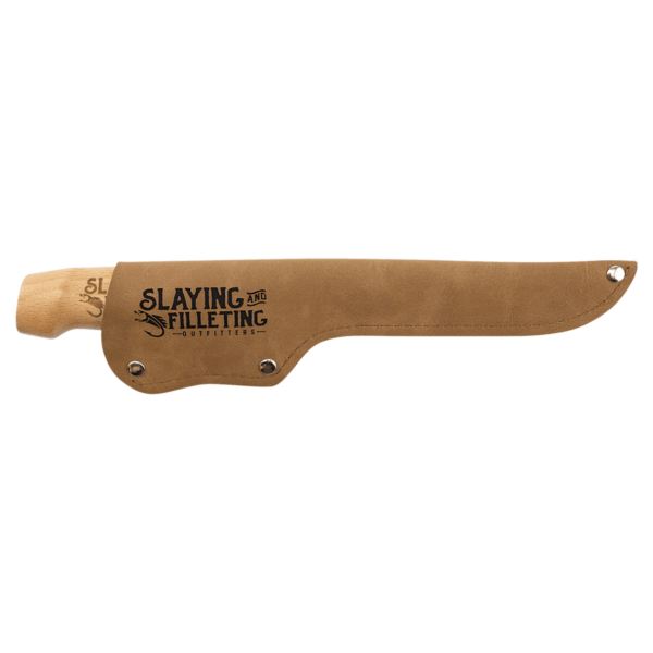 Custom Engraved Bison River 7 1/4" Fillet Knife with Wood Handle and Leather Sheath