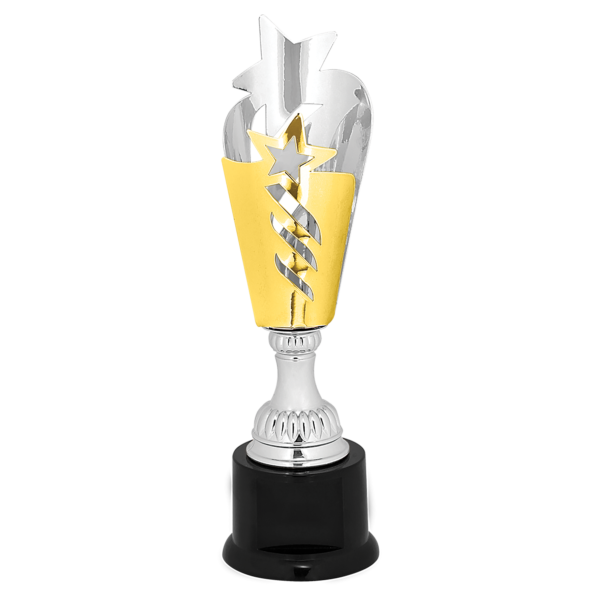 11" Silver & Gold Star Completed Metal Cup Trophy on Plastic Base