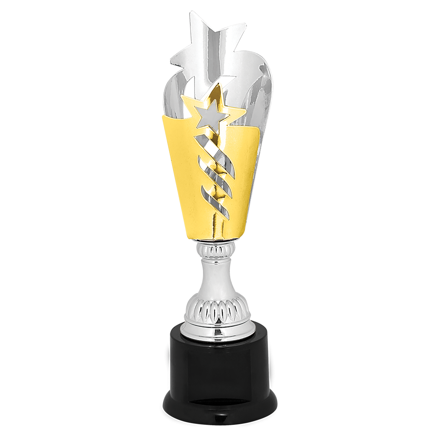 11" Silver & Gold Star Completed Metal Cup Trophy on Plastic Base