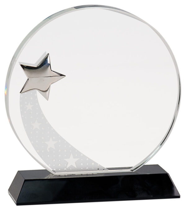 7 1/4" Round Crystal with Silver Star on Black Pedestal Base
