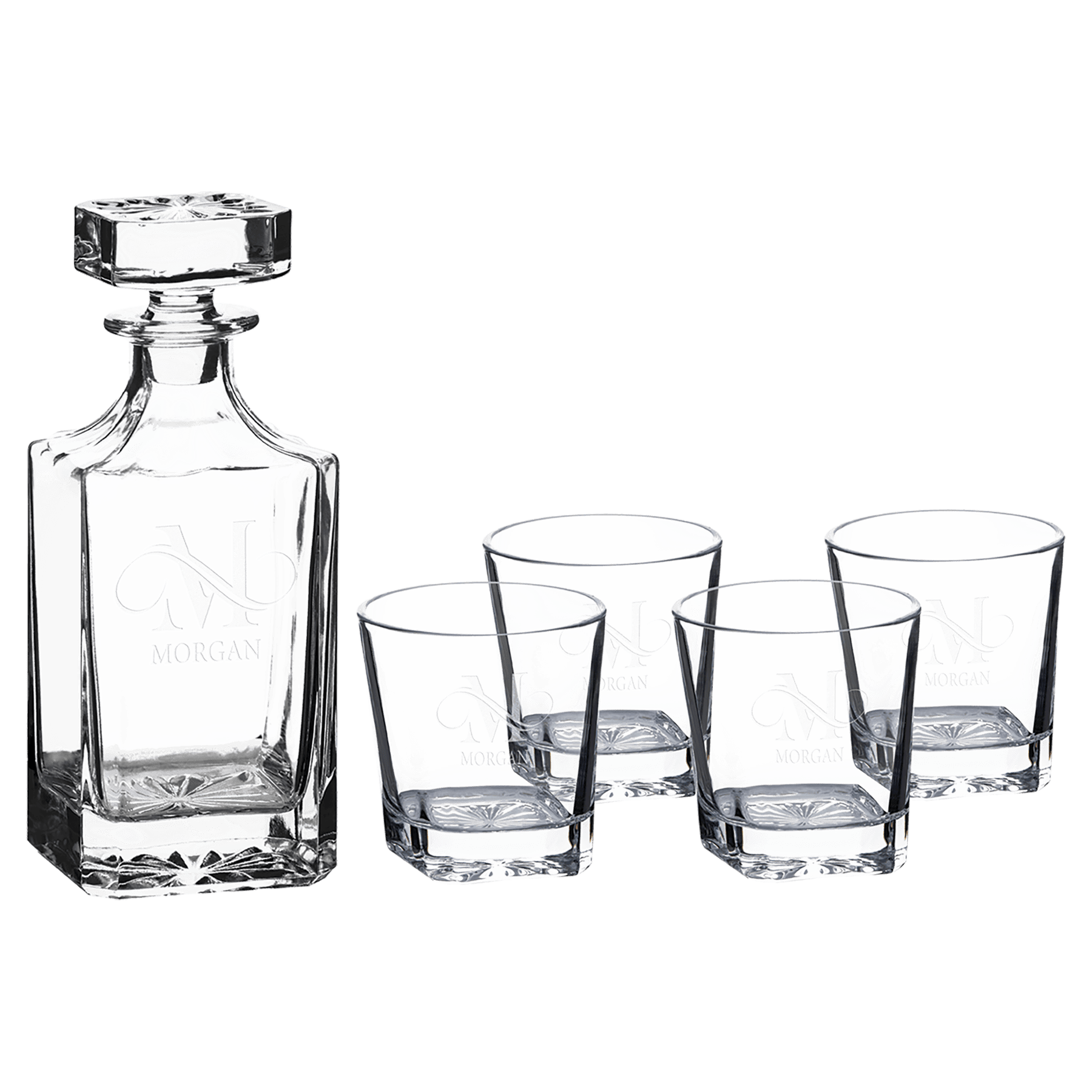 Polar Camel 750 mL Square Glass Decanter Set with Four 11 oz. Rocks Glasses in Black Gift Box with Printed Paper Sleeve