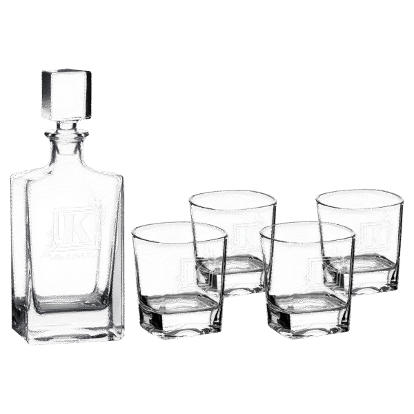 Polar Camel 810 mL Rectangle Glass Decanter Set with Four 8 oz. Rocks Glasses in Black Gift Box with Printed Paper Sleeve