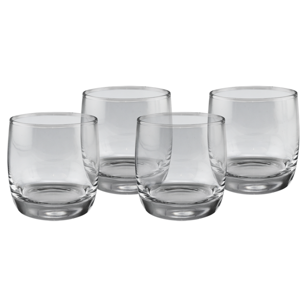 Four Polar Camel 10 oz. Round Rocks Glasses in Black Gift Box with Printed Paper Sleeve