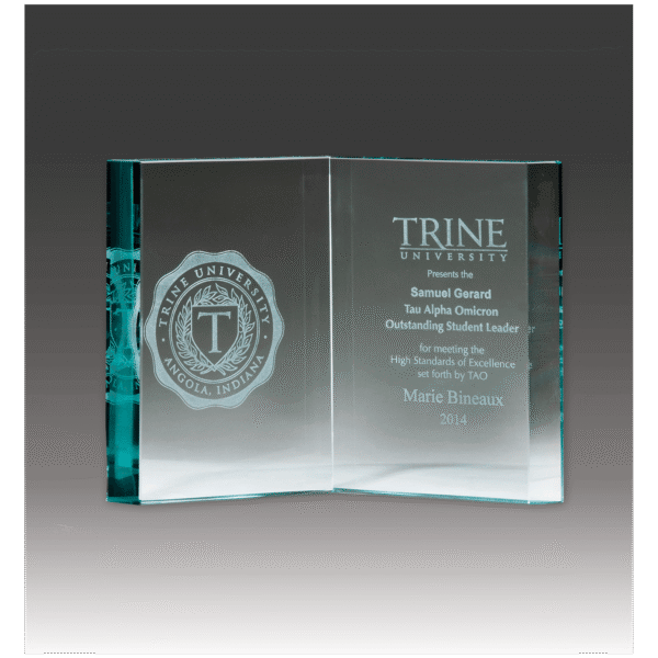 7 7/8" x 5 7/8" Jade Glass Book Award