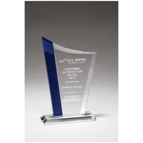 6 1/2" x 9 3/4" Zenith Series Clear Glass Award with Blue Glass Highlights