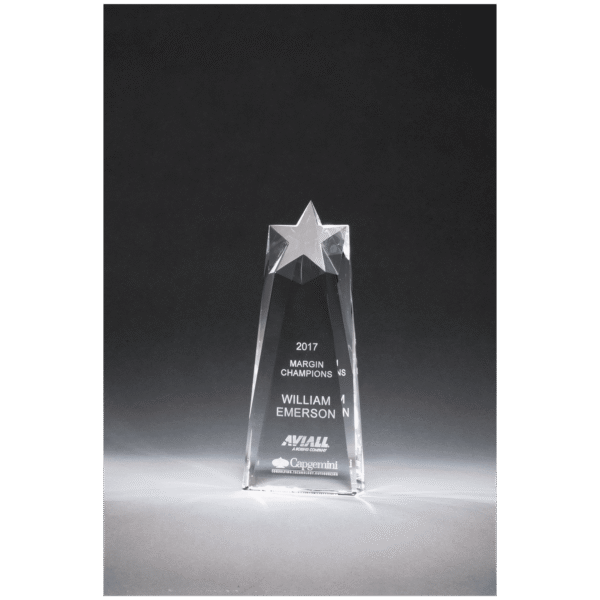 4" x 8 1/2" x 1 1/2" (Tapered) Star Trophy Carved From a Block of Crystal
