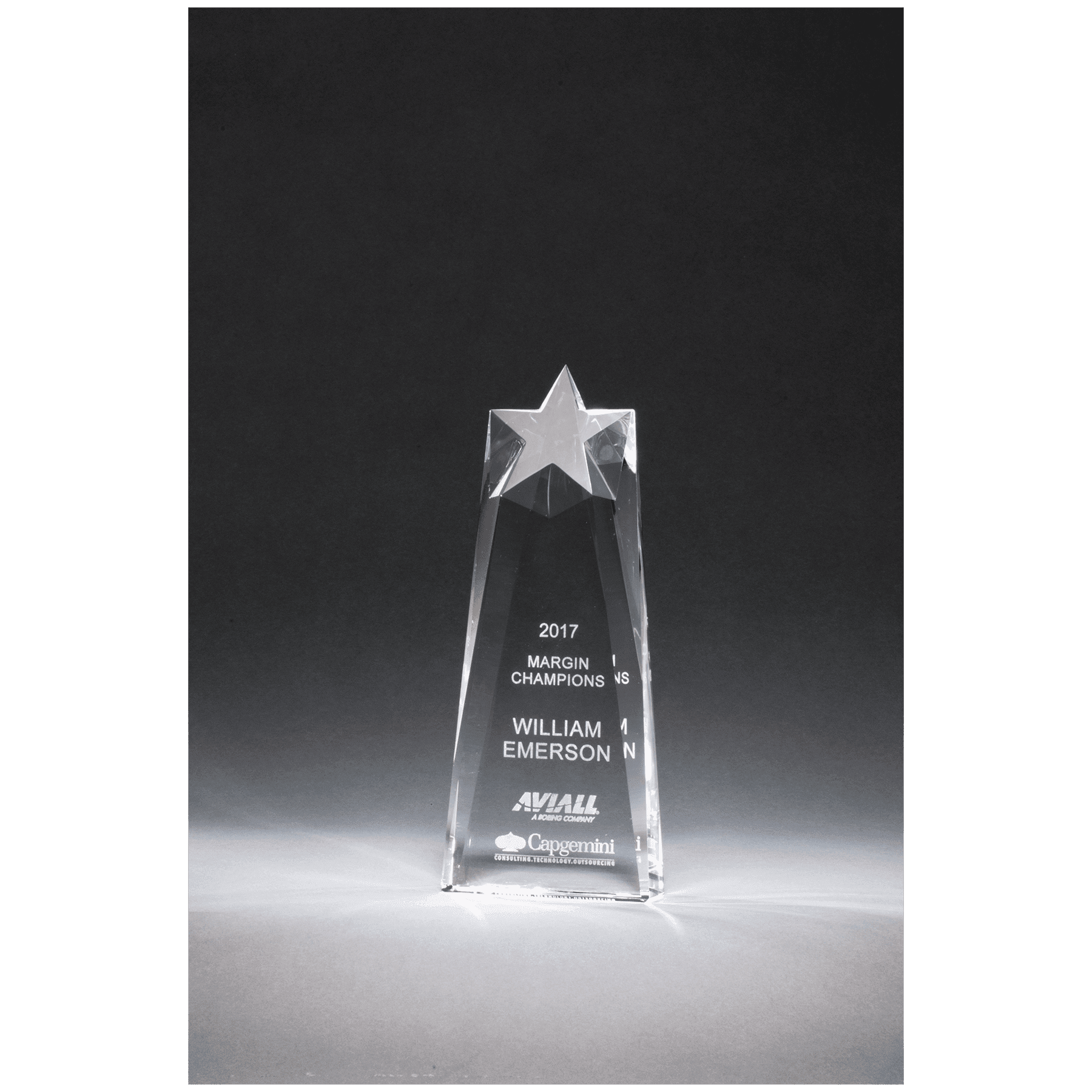 4" x 8 1/2" x 1 1/2" (Tapered) Star Trophy Carved From a Block of Crystal