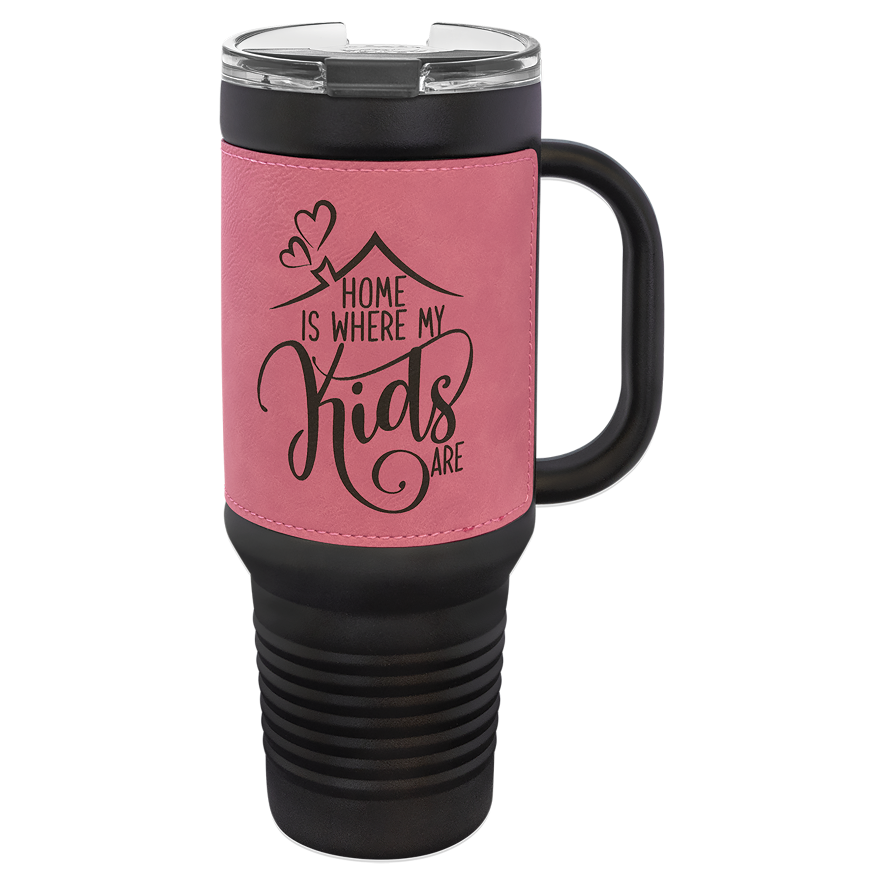 Polar Camel 40 oz. Black with Black/Silver Laserable Leatherette Travel Mug with a Handle & Straw - Image 5