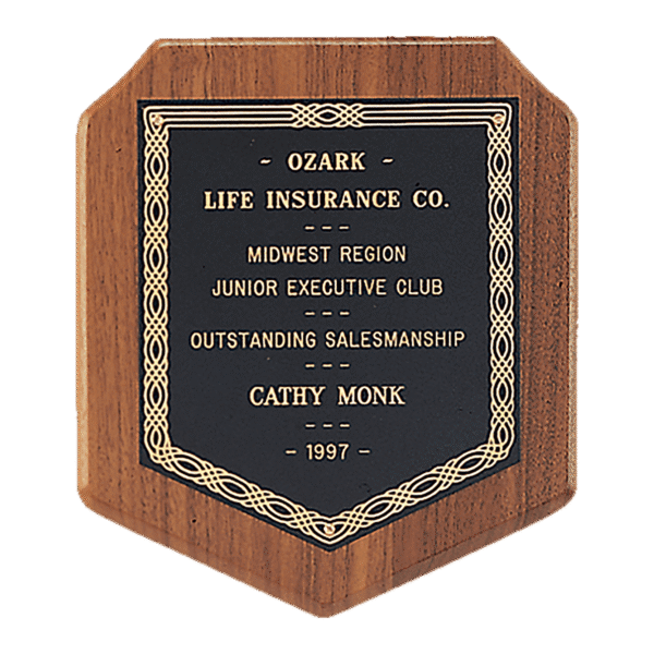 7" x 8" Jewelers Black Laserable Gold Border Plate on an American Walnut Plaque- Sheffield Series