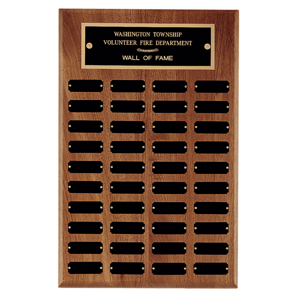 13" x 20"/Plates 7/8" x 2 1/2" American Walnut 40 Plate Perpetual Plaque with Black Brass Plates