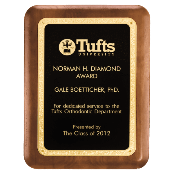 7" x 9" American Walnut Plaque with Textured Black LaserFX Plate with Gold Florentine Border