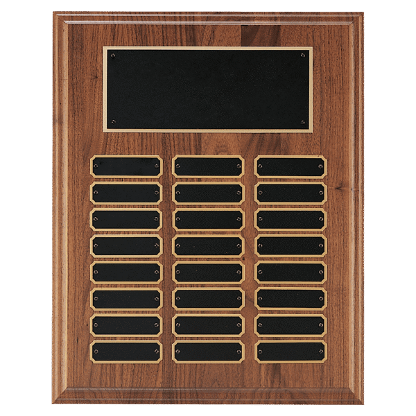 12" x 15" Walnut Step-Edge 24 Plate Perpetual Plaque with Black Brass Plate