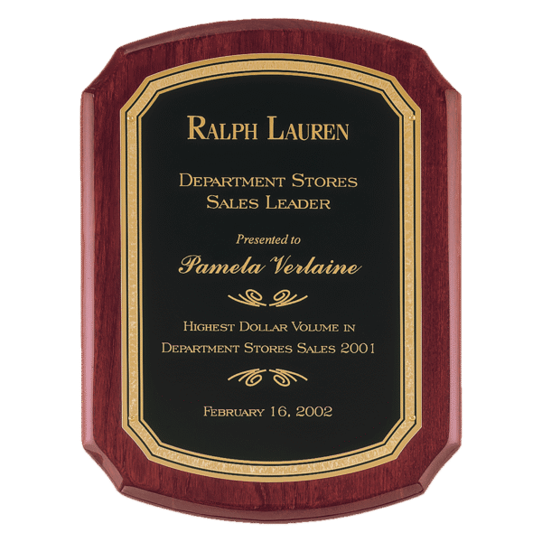 11" x 15" Airflyte Rosewood Piano Finish Plaque with Black/Gold Florentine Border LaserFX plate