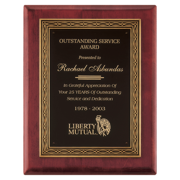 11" x 14" Rosewood Piano Finish Plaque w/Antique Bronze Cast Frame and Black Brass Plate