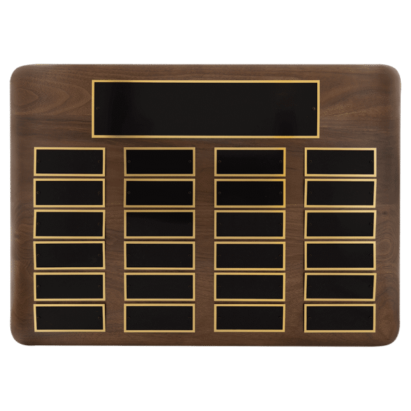 15" x 21"/Plates 1 1/2" x 3 3/4" American Walnut 24 Plate Perpetual Plaque with Black Brass Plates
