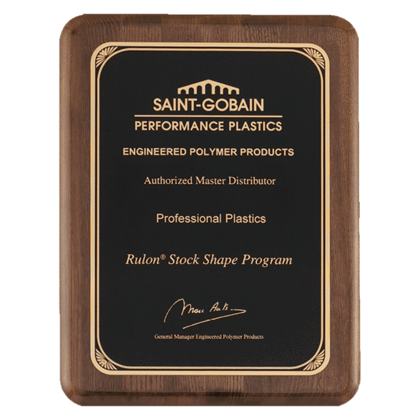 8" x 10 1/2" Airflyte Premium Walnut Piano Finish Plaque with Gold Florentine Border LaserFX Plate