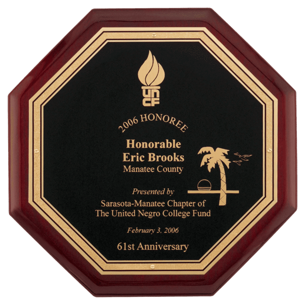 10" x 10" Octagonal Rosewood Piano Finish Plaque with Black Florentine LaserFX Plate