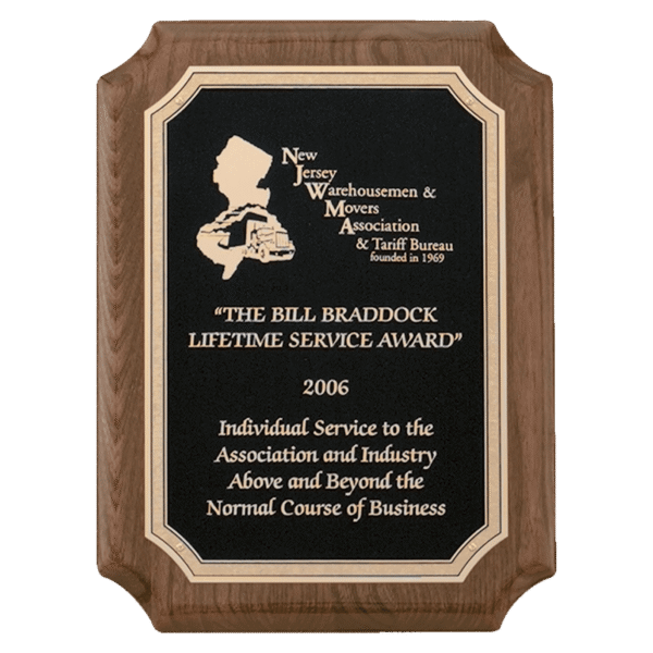 8" x 10 1/2" Airflyte Premium Walnut Piano Finish Plaque with Gold Florentine Border Textured Black LaserFX Plate