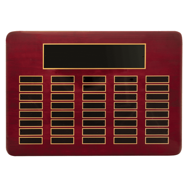 11" x 21"/Plates 7/8" x 2 3/4" Rosewood Piano Finish 40 Plate Perpetual Plaque with Black Brass Plates