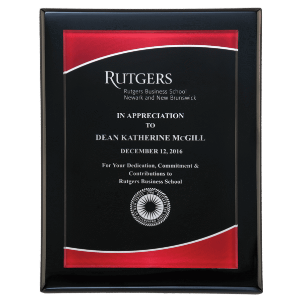 9" x 12" Airflyte Black Piano Finish Plaque with Red Border Acrylic Plate