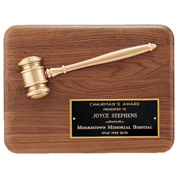 Solid 9" x 12" Walnut Plaque with Antique Bronze Half Gavel