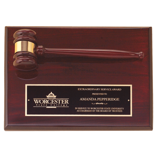 9" x 12" Rosewood Piano Finish Gavel Plaque with Black Laserable Brass Plate