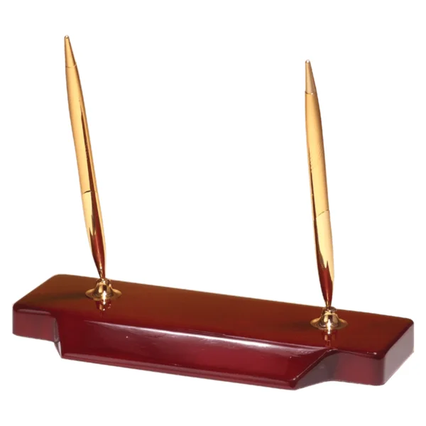 Custom Engraved 3 3/4" x 9" Double Gold-Tone Pen Set on Rosewood Piano Base