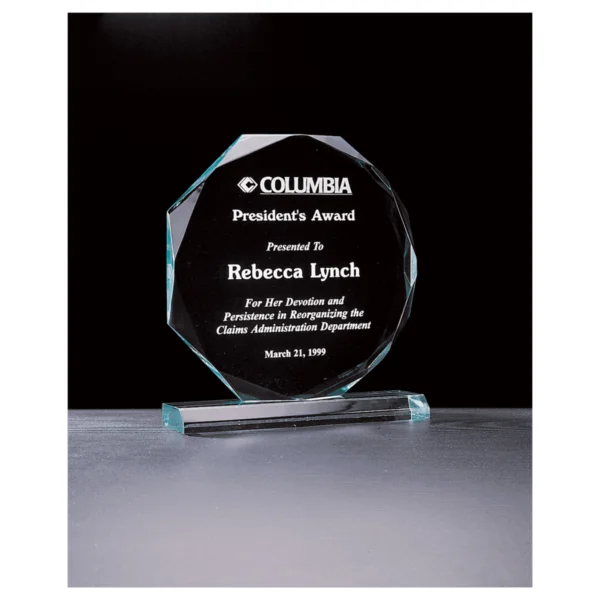 Custom Engraved 8" x 8 3/4" Octagon Jade Acrylic Award