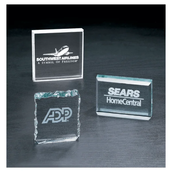 Custom Engraved 3" x 3" Jade Crushed Ice Acrylic Paperweight