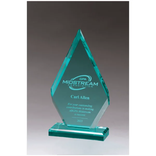 Custom Engraved 4 1/2" x 8 1/2" Flame Beveled Jade Acrylic Award