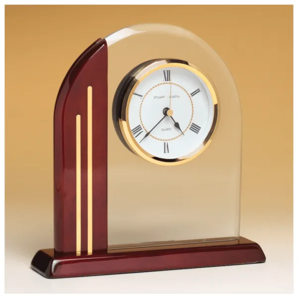Custom Engraved 7 1/2" x 7 7/8" Arch Clock Rosewood Piano Post and Base
