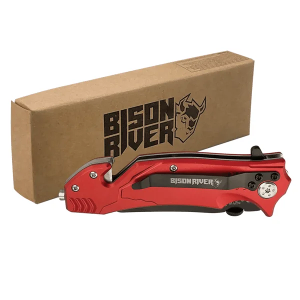 Custom Engraved Bison River 4 1/2" Red Rescue Knife