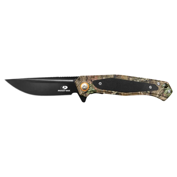 Custom Engraved Bison River 4 1/2" Green Camo with Black Aluminum Everyday Carry Knife-Mossy Oak