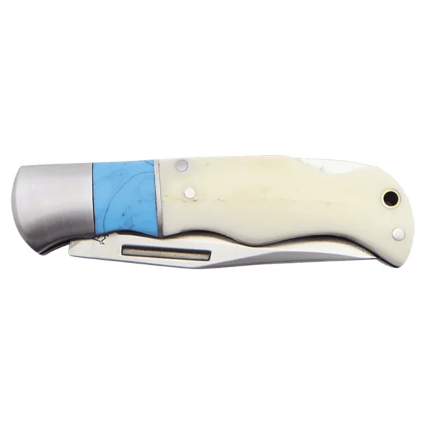 Custom Engraved Bison River 3 1/2" Blue/Bone Folding Knife