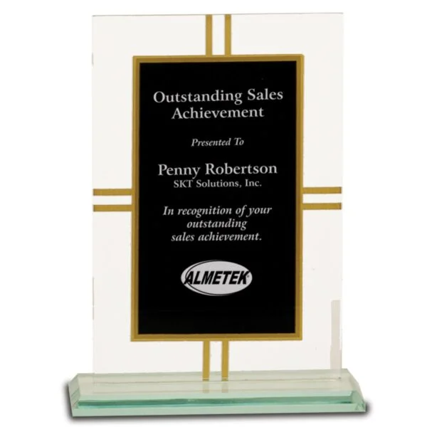 Custom Engraved 7 1/2" Contemporary Glass 4-Point Award