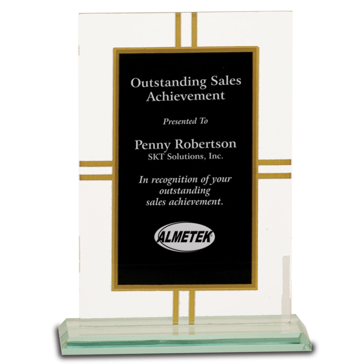 Custom Engraved 7 1/2" Contemporary Glass 4-Point Award