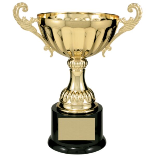 Custom 9 3/4" Gold Completed Metal Cup Trophy on Plastic Base