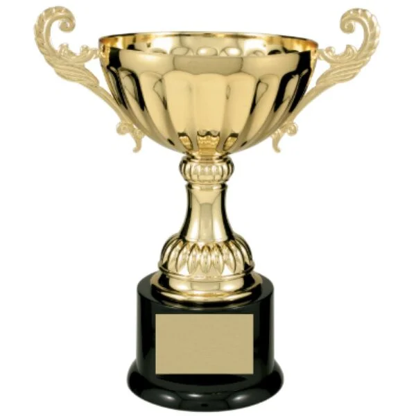 Custom 9 3/4" Gold Completed Metal Cup Trophy on Plastic Base