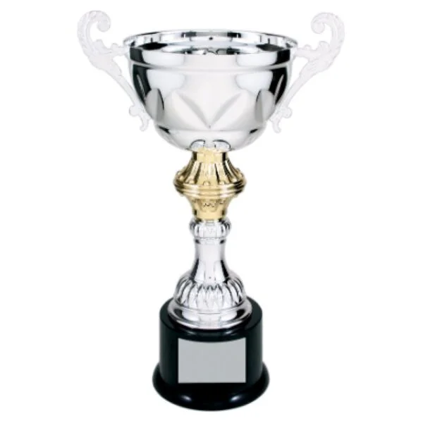 Custom 13" Silver Completed Metal Cup Trophy on Plastic Base