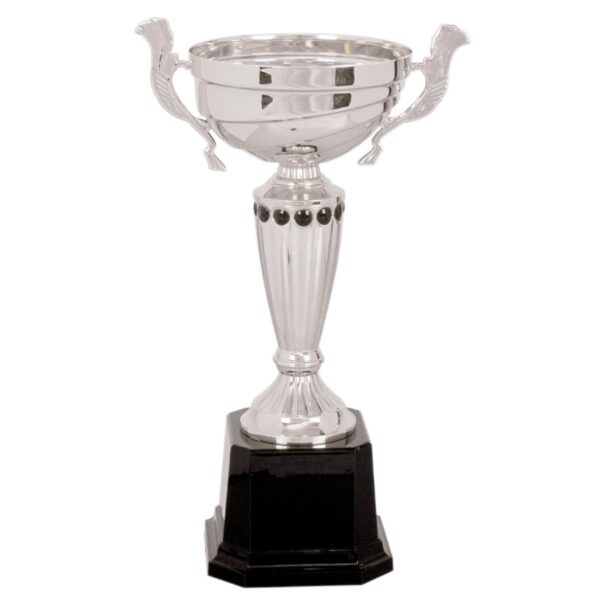 Custom 11 1/2" Silver Completed Metal Cup Trophy on Plastic Base