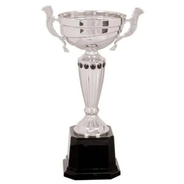 Custom 11 1/2" Silver Completed Metal Cup Trophy on Plastic Base