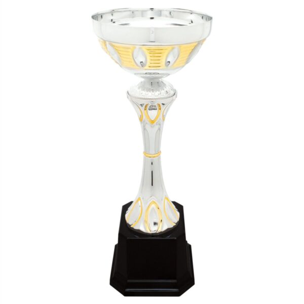 Custom 12" Silver/Gold Completed Metal Cup Trophy on Plastic Base